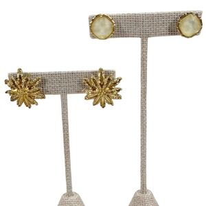 Lilly Pulitzer Earrings Set Gold Starburst Stud & Cream Stone 2 pairs